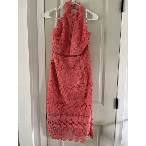Bardot Gemma Halter Embroidered Lace Dress Poppy Red Sz 8M Cocktail Wedding NWT - Picture 1 of 14